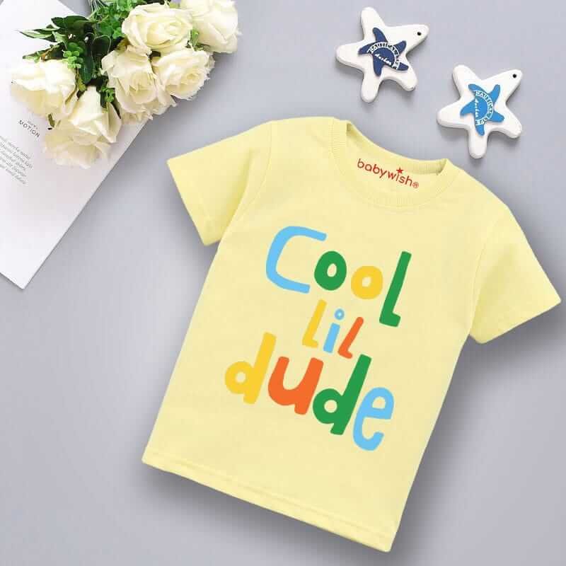 Printable Family T-shirt for Kids Clothes – Unisex Newborn Topwear Outfit, Cotton Half Sleeve Round Neck Dress for Boys & Girls “Cool Lil Dude”