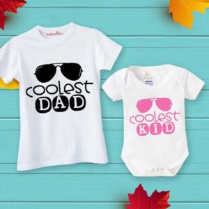 Coolest Dad Coolest Kid Matching T Shirt and Baby Romper Set for Father and Baby