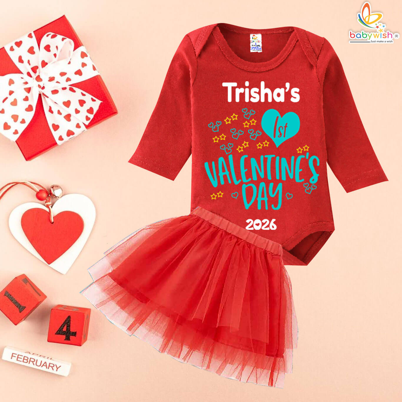 personalized baby first valentine romper with tutu skirt