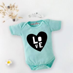 Babywish Baby Girl Mint Green Love Heart Printed Half Sleeve Onesie Bodysuit for Newborn Baby | Mint Green 0-12 Months | Babywish