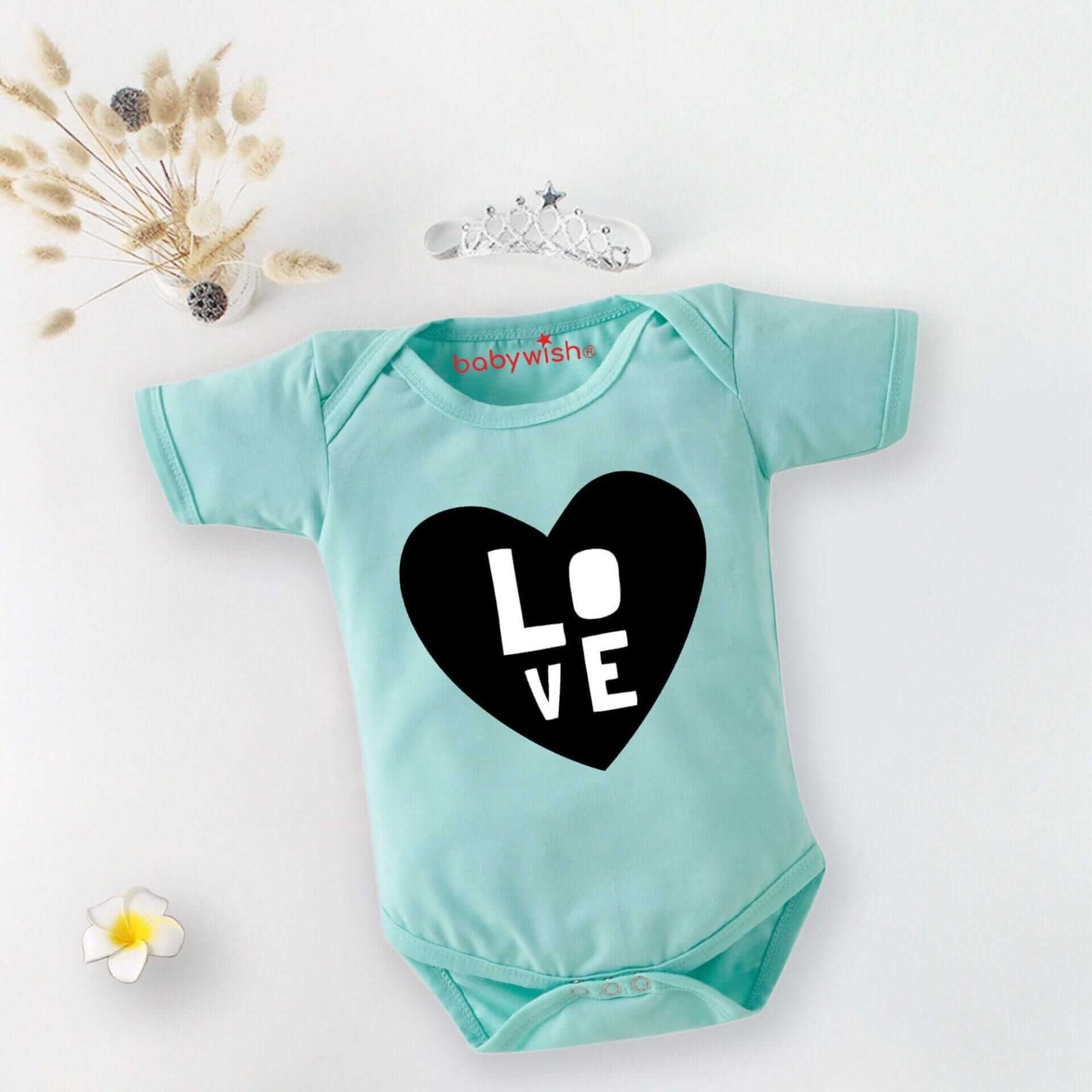 Baby First Birthday Romper Clothes for Newborns – Half Sleeve Unisex Bodysuits with Envelop Neck, Adorable “Black Love Print” Outfit