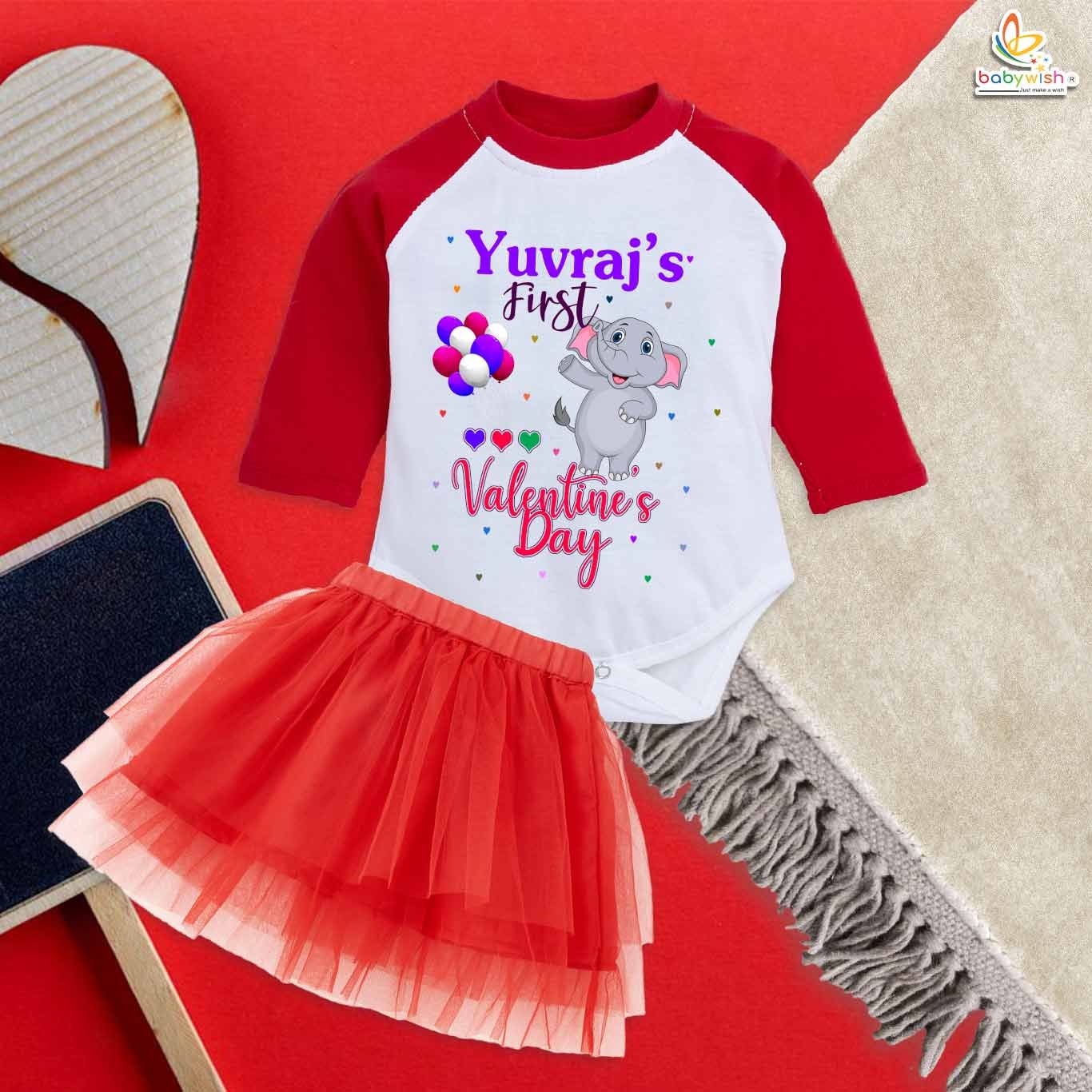 Babywish Newborn girls tutu skirt Full Sleeve romper Valentine Day print onesies bodysuits for baby 0 to 12 months