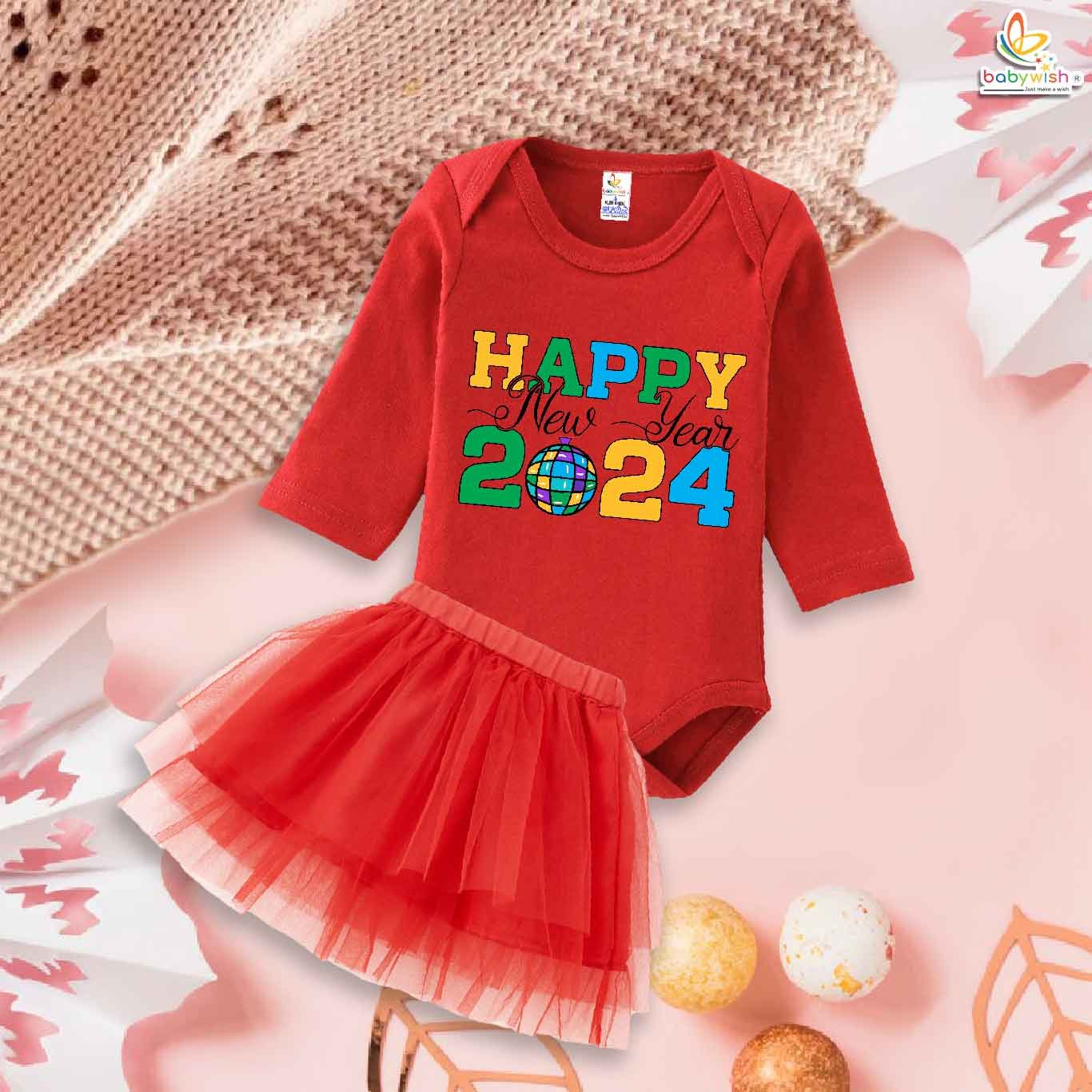 Newborn girls tutu skirt Full Sleeve romper New Year print onesies bodysuits for baby 0 to 12 months