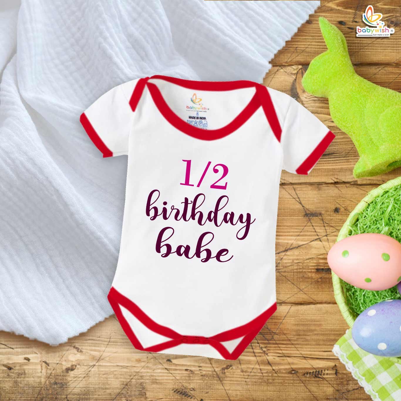 Baby Half Birthday Romper – My First 1/2 Birthday Bodysuit "1/2 BDY BABE" | Cute 6 Month Baby Outfit for Girls & Boys | Baby Shower Gift by Babywish