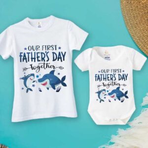 Our First Father's Day Together Matching Outfit Dad and Baby Matching T-Shirt and Romper Set Whale Design Babywish
