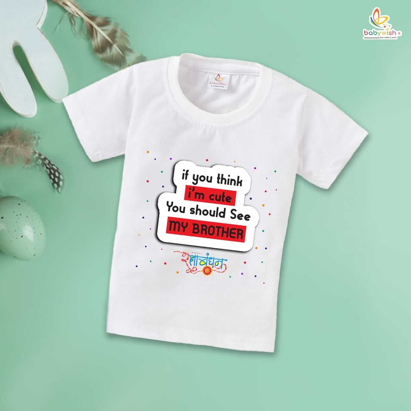 Cute Rakshabandhan T-Shirt for Kids, Brother Sister Matching Outfit, Stylish Half Sleeve Topwear, Perfect Rakhi Gift Tee for Boys and Girls Babywish