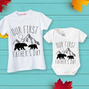 Father’s Day Special Baby T-Shirt and Romper Combo Our First Father’s Day Bear Print Baby Outfit Babywish