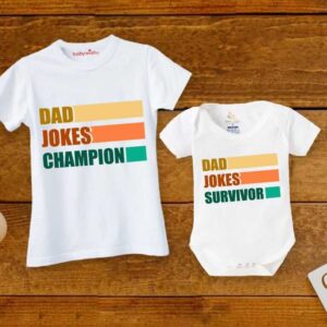 Dad Jokes Champion Dad Jokes Survivor Matching T Shirt and Baby Romper Set