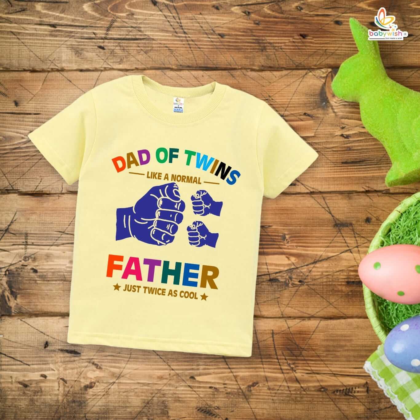 Father's Day T-Shirt for Boys & Girls | Unisex Half Sleeve Topwear for Kids | Dad of Twins Twice as Cool | Twin Dad Gift for Father's Day