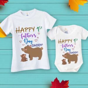 Happy 1st Father's Day Matching Outfit Dad and Baby Matching T-Shirt and Romper Set Babywish