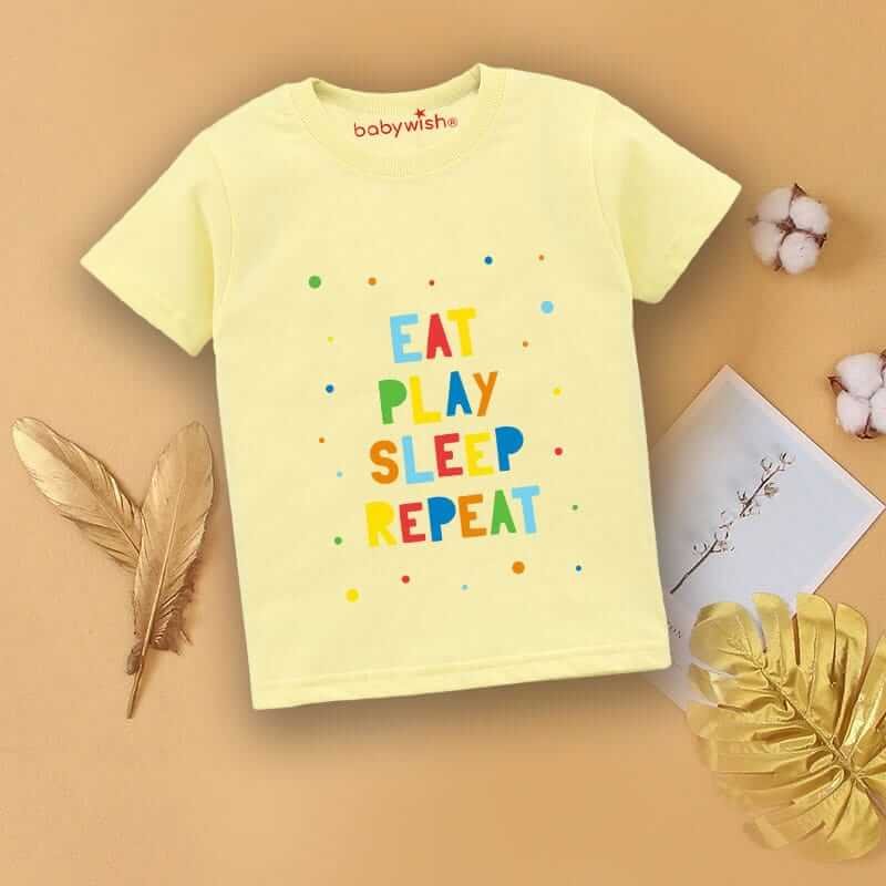 Printable Family T-shirt for Kids Clothes Unisex Newborn Topwear Outfit Cotton Tshirt Half Sleeve Round Neck Dress for Boy n Girl "Eat,Play,Sleep Repeat"