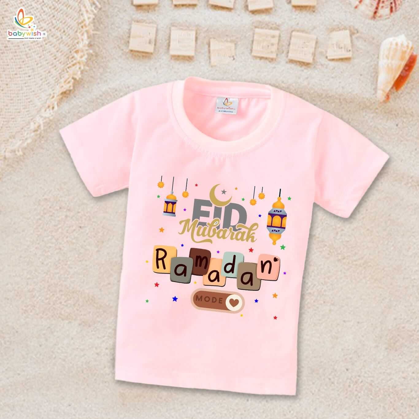 Eid T-shirt for Kids Unisex Ramadan Topwear Outfit | Printed Half Sleeve T-shirt for Boys & Girls | Festive Eid Clothing for Toddlers