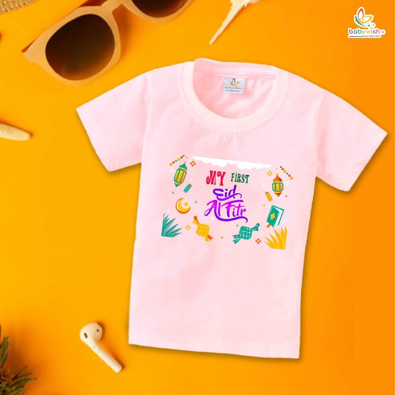 Eid T-shirt for Kids Unisex Ramadan Topwear Outfit | Printed Half Sleeve Unisex Tshirt for Boys & Girls | Comfortable Festive Wear