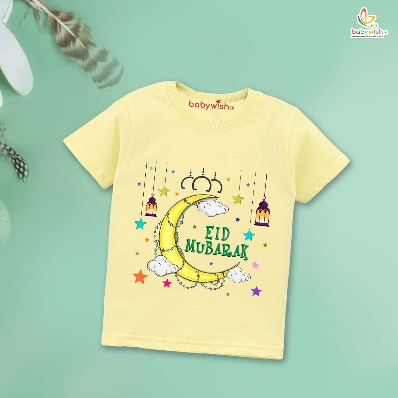 Eid T-shirt for Kids Unisex Ramadan Topwear Outfit | Printed Half Sleeve Unisex T-shirt for Boys & Girls | Cute Festive Clothing for Toddlers