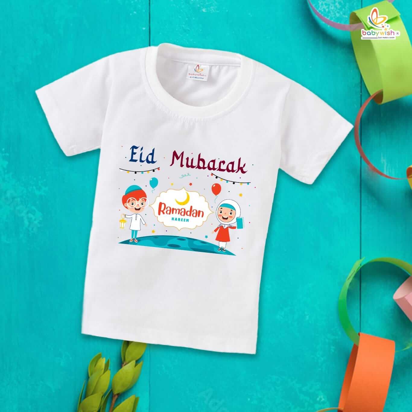 Eid T-shirt for Kids Unisex Ramadan Topwear Outfit Printed Half Sleeve Unisex Tshirt for Boy n Girl