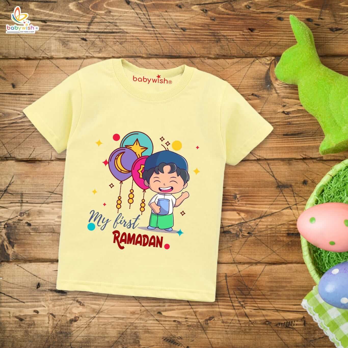 Eid T-shirt for Kids Unisex Ramadan Printed Topwear Outfit | Half Sleeve T-shirt for Boys & Girls | Festive Eid Clothing for Toddlers