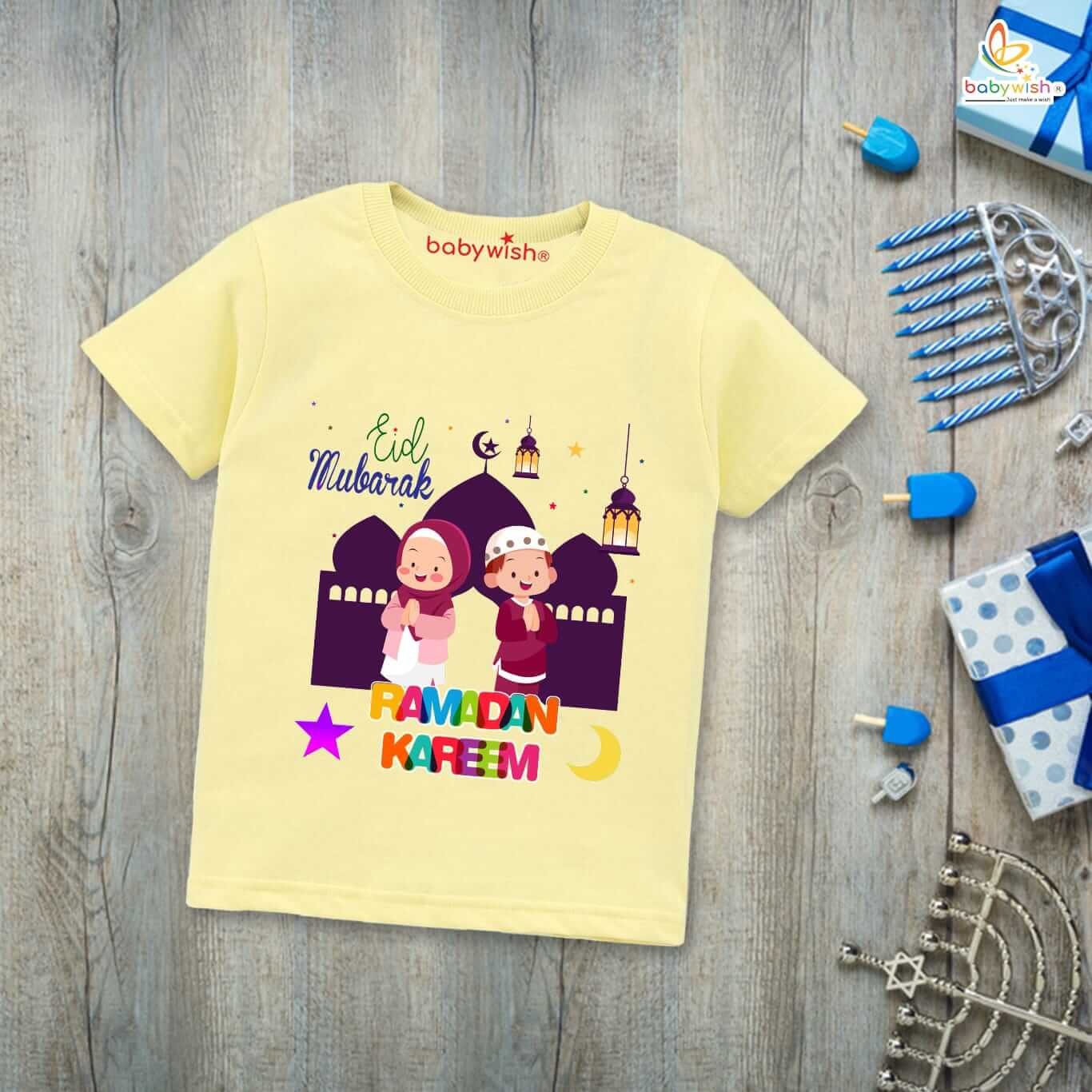 Eid T-shirt for Kids Unisex Ramadan Topwear Outfit Printed Half Sleeve Unisex Tshirt for Boy n Girl