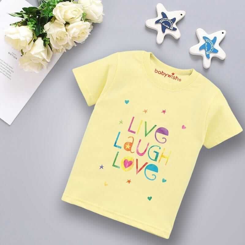 Printable Family T-shirt for Kids Clothes Unisex Newborn Topwear Outfit Cotton Tshirt Half Sleeve Round Neck Dress for Boy n Girl "Live Laugh Love Print"