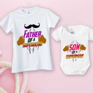 Father’s Day Special Combo White T-Shirts & Romper Set for Father and Baby | Father of a Superhero & Son of a Superman Outfit Gift Pack of 2 - Babywish