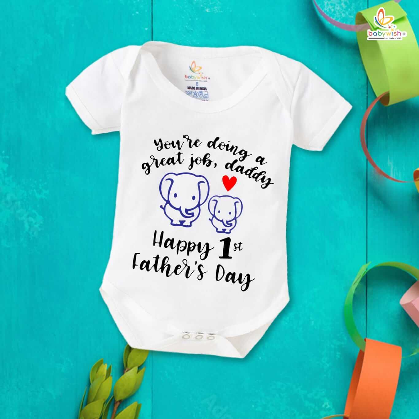 Father’s Day Special Baby Romper with Happy 1st Father’s Day Daddy Print for Baby Boy and Girl