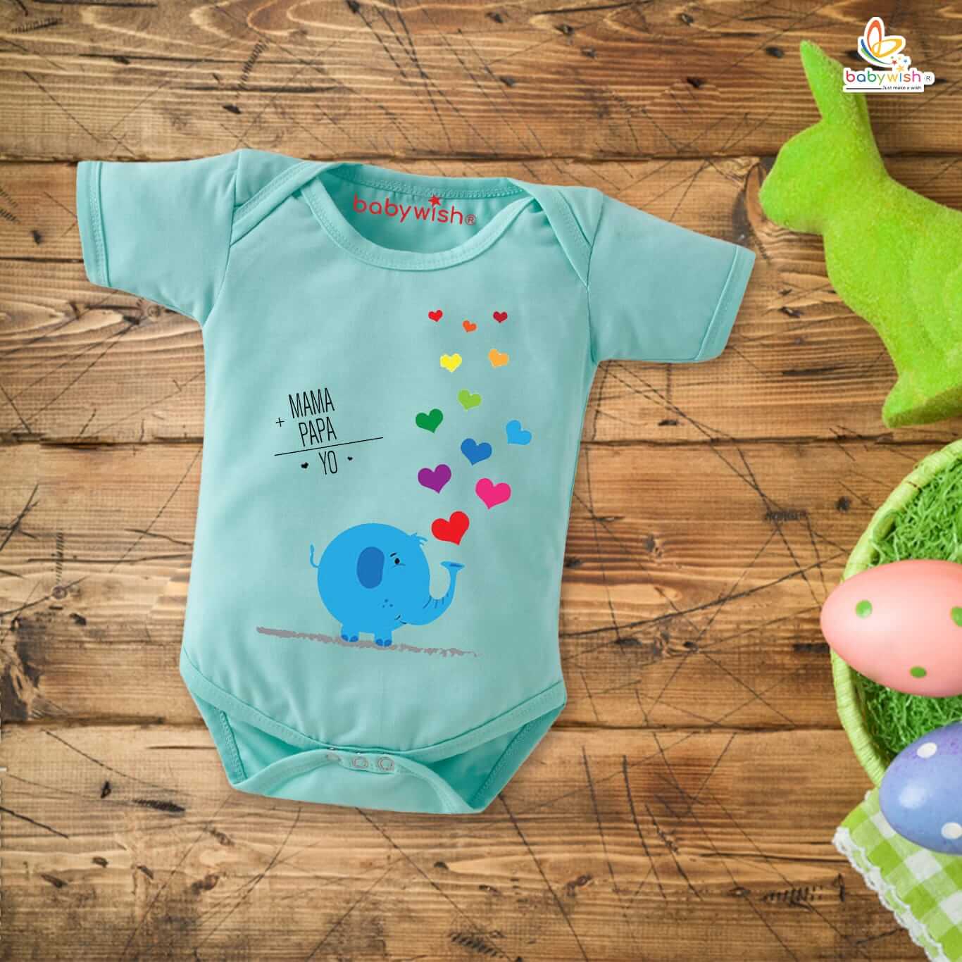 Shop Father’s Day Special Baby Romper with cute Mama Papa & Me elephant print. Soft cotton baby onesie for newborn boys & girls.