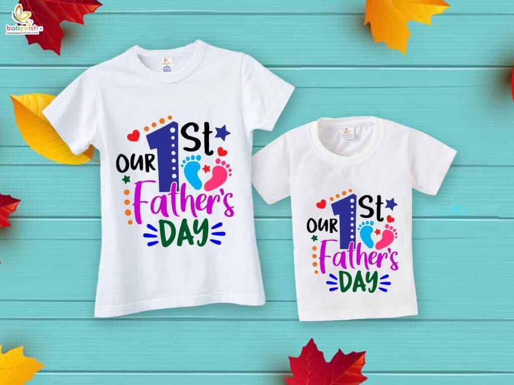 Our 1st Father's Day Matching T-Shirts for Dad and Baby - Foot Print Design - Combo Pack of 2 | Cute Family Outfits - Babywish
