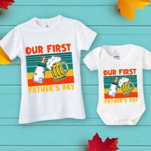 Our First Father's Day matching father t shirt and baby romper combo dad and baby outfit Babywish