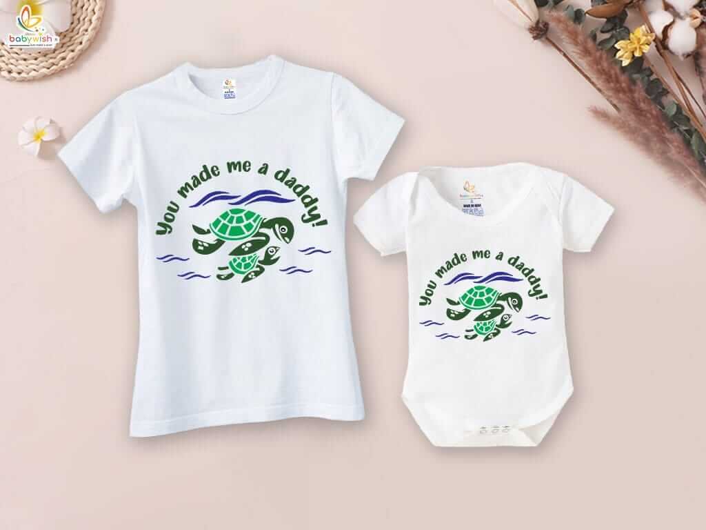 Father’s Day Special Combo White T-Shirts & Romper Sets for Father and Baby | You Made Me a Daddy Matching Outfit Pack of 2 | Perfect Gift for New Dads - Babywish