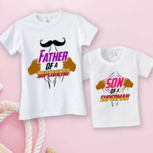 Father of a Superhero & Son of a Superman Matching Family T-Shirt Set |  White Color Baby Kids Age 0-10 Years  |  Cotton Printed Father Son Outfit Gift | Babywish