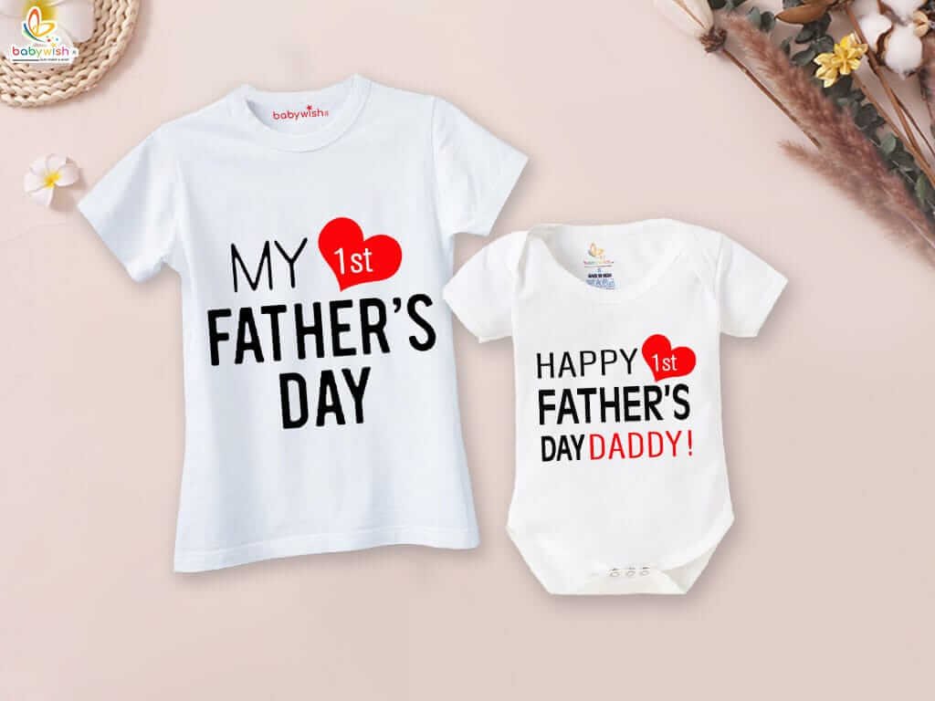 Father's Day Combo T-Shirts & Romper Set for Dad and Baby | Matching Outfit for Father & Child | Happy 1st Father's Day Gift Combo Pack of 2 - Babywish