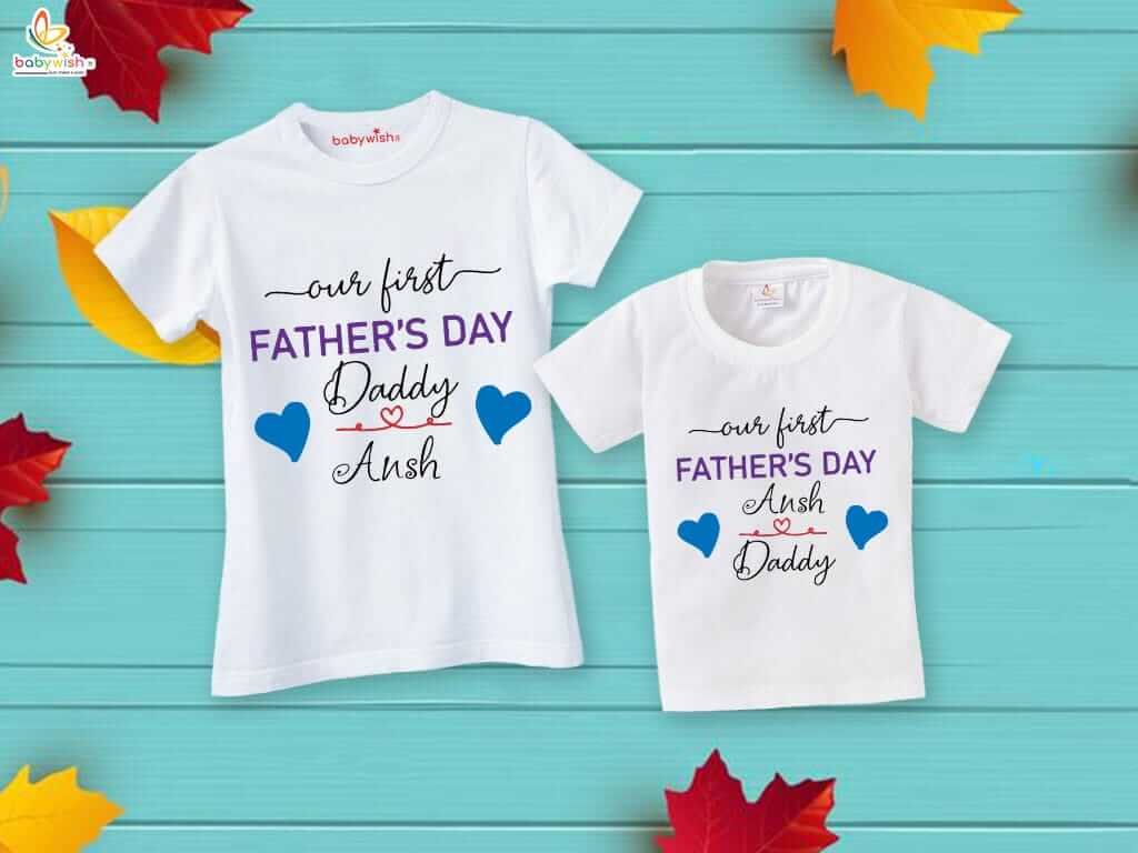 Fathers Day Special Combo White T-Shirts Sets for Father and Kid | Our First Father’s Day Daddy Matching Outfit Combo Pack of 2 by Babywish
