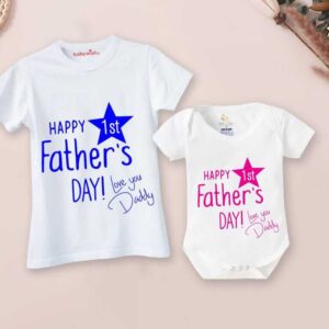 Father’s Day Special Baby T-Shirt and Romper Combo Happy 1st Father’s Day Love You Daddy Baby Outfit Babywish