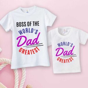 Boss of the World's Dad Greatest Matching Father and Baby T-Shirt Set | Dad and Me Matching Outfit | Father's Day Family Tees | Baby Age 0-10 Years & Men Size S, M, L, XL, XXL | White | Babywish
