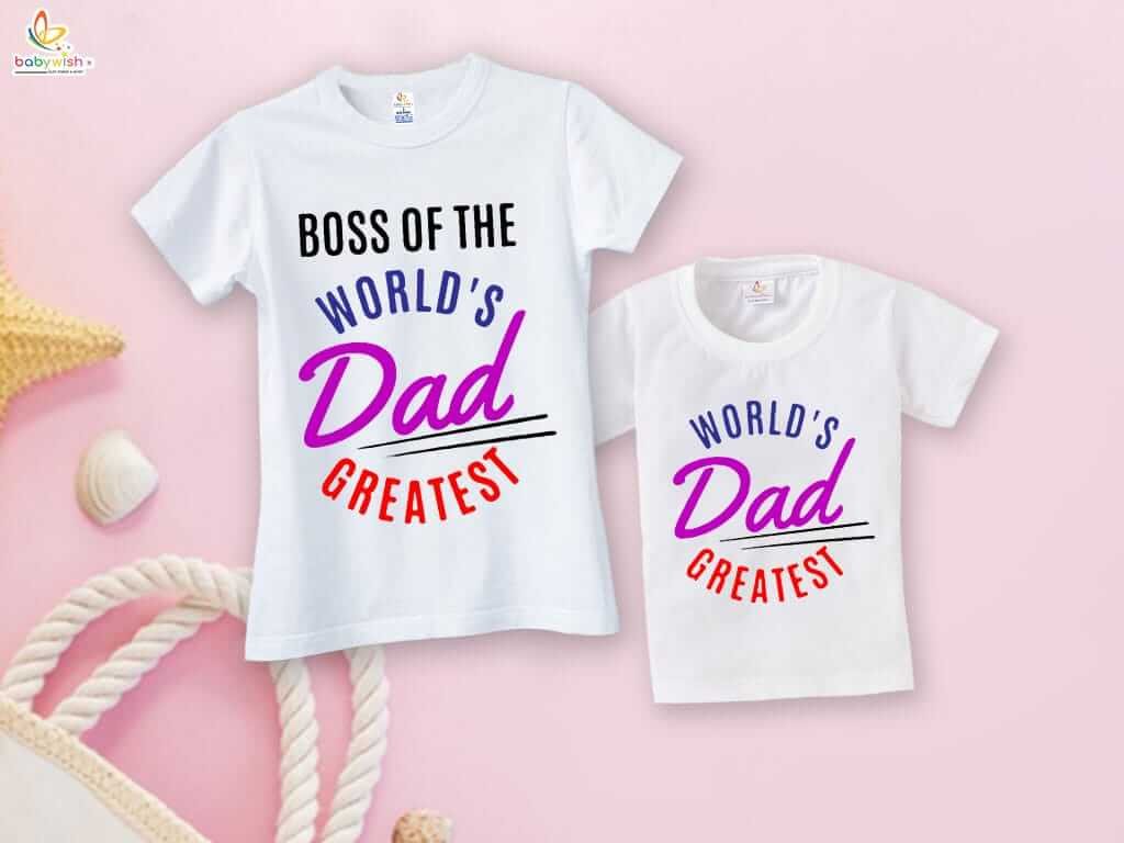 Fathers Day Special Matching T-Shirts Set for Father and Kid - WORLD'S GREATEST DAD Design - Combo Pack of 2 | Best Dad Gift Set - Babywish