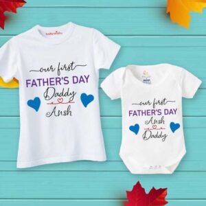 Customized Our First Father’s Day Daddy and Baby Matching Combo Set – Father’s Day Special Baby Tshirt by Babywish