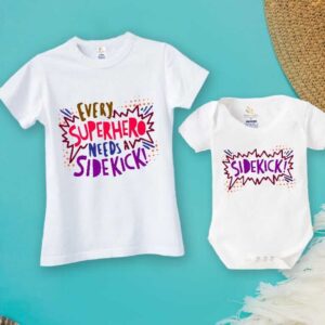 Every Superhero Needs a Sidekick matching father t shirt and baby romper combo personalized dad and baby outfit Babywish