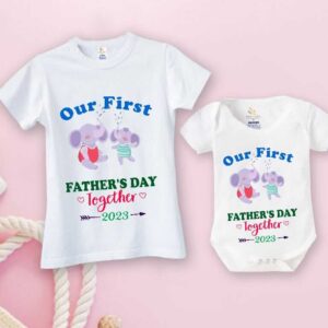 Our First Father's Day Together matching father t shirt and baby romper combo personalized dad and baby outfit Babywish