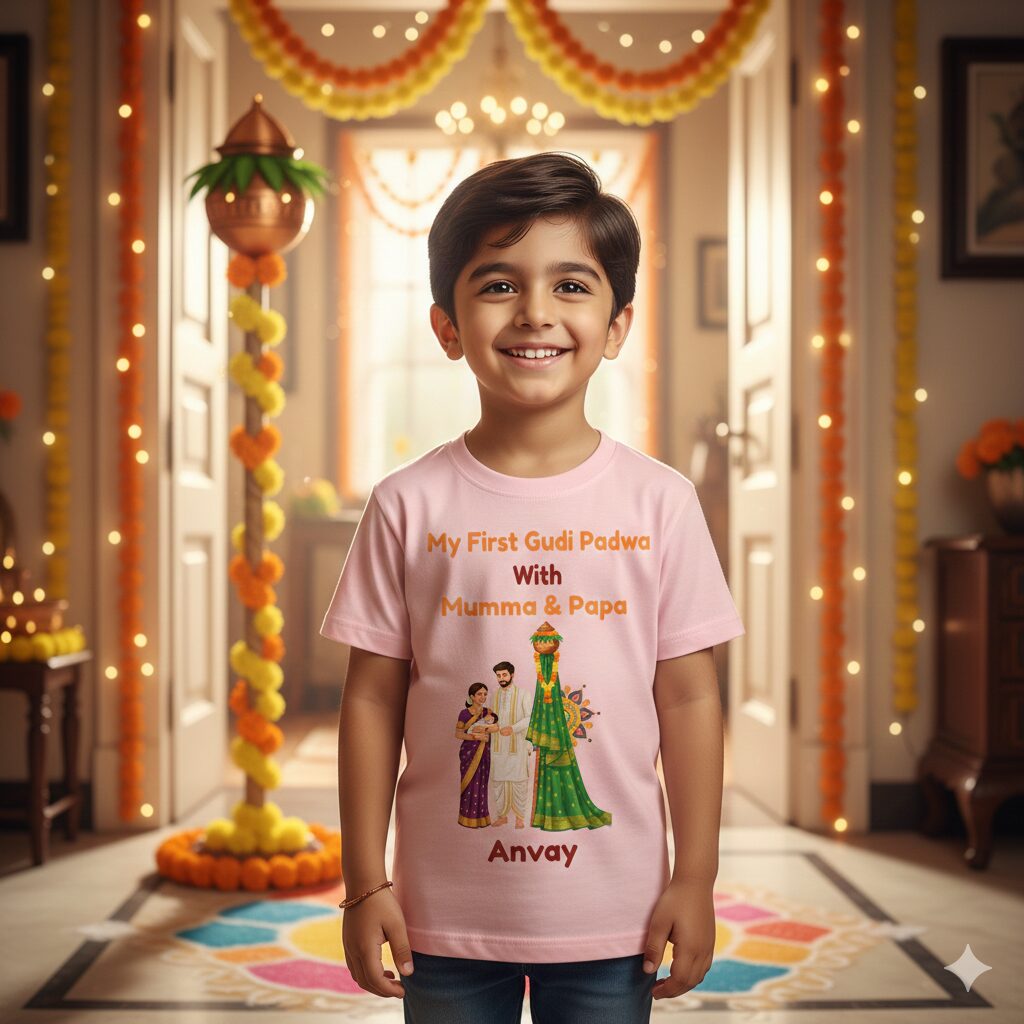 My First Gudi Padwa Baby T Shirt with Mummy Papa festive print for babies by Babywish