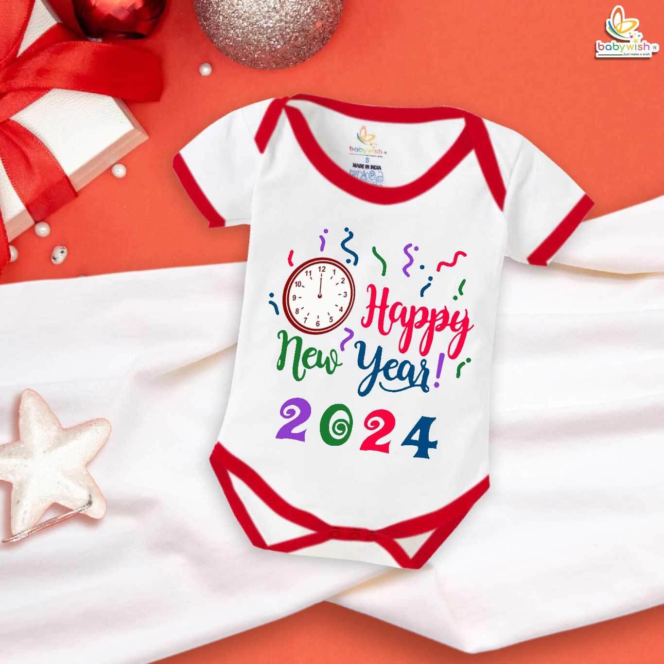 Stylish My First New Year Baby Romper with Clock Print – Soft Cotton Unisex Full Body Outfit for Boys & Girls | Cute Holiday Celebration Dress – Babywish
