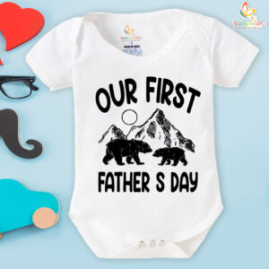 Our First Father’s Day Baby Romper for Newborn Boys & Girls Soft Cotton Printed Half Sleeve Onesie Infant Baby Clothes White Pink Lemon Red Sea Green Age 0-12 Months Babywish