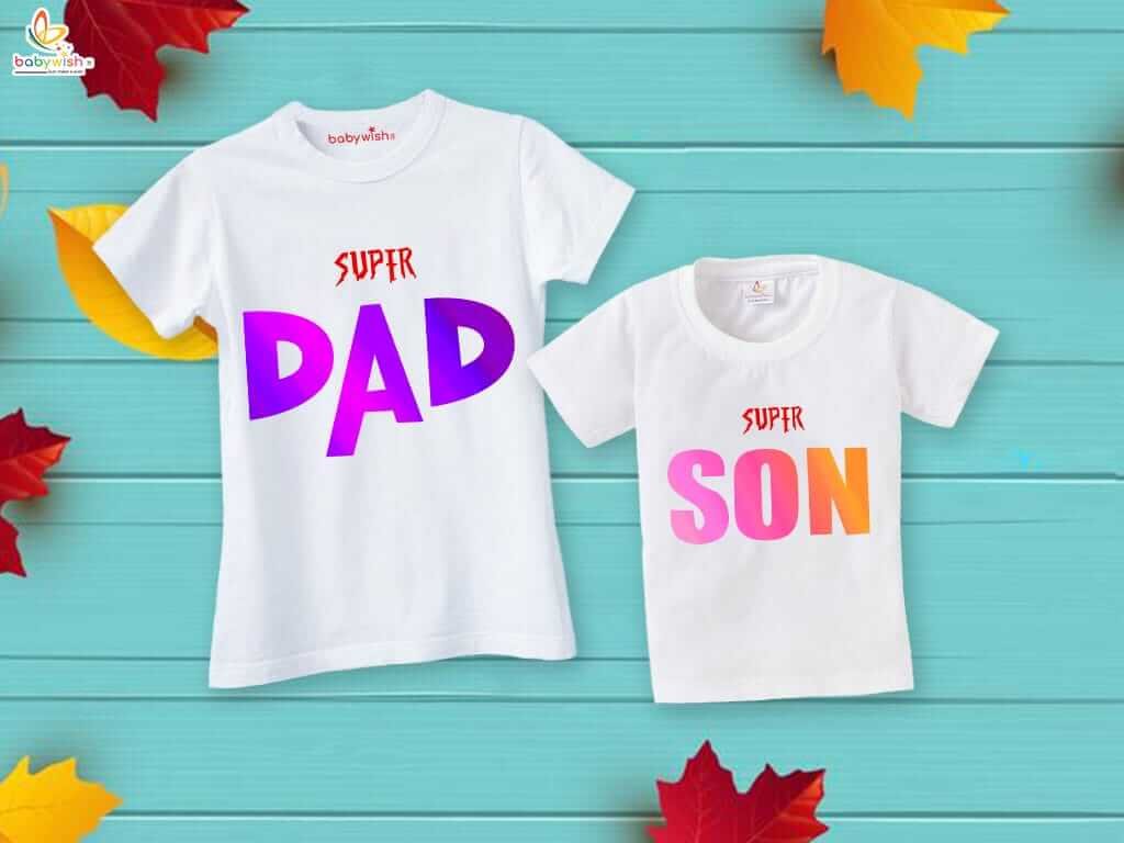Fathers Day Special Combo White T-Shirts Sets for Father and Kid | Super DAD Super SON Matching Outfit | Dad and Son First Father’s Day Combo by Babywish