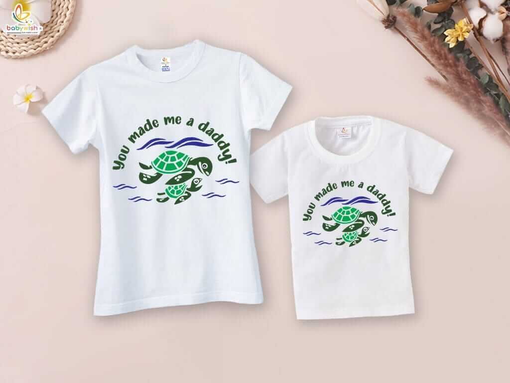 Fathers Day Special Matching T-Shirts Set for Dad and Kid - You Made Me a Daddy Design - Combo Pack of 2 | Perfect Gift - Babywish