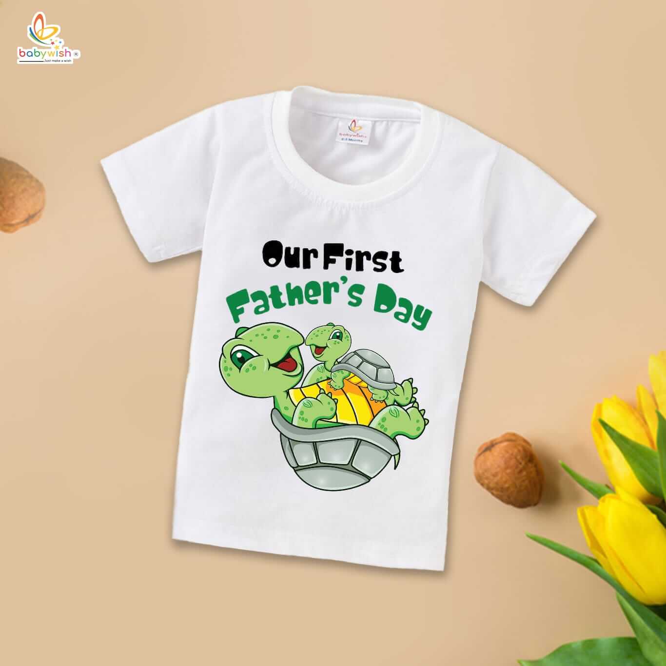 Father Son Matching Our First Father’s Day Turtle Print Personalized Family Combo White Cotton T Shirt for Dad Baby Kids Age 1-3 Years Men S M L XL XXL White Babywish - Image 3