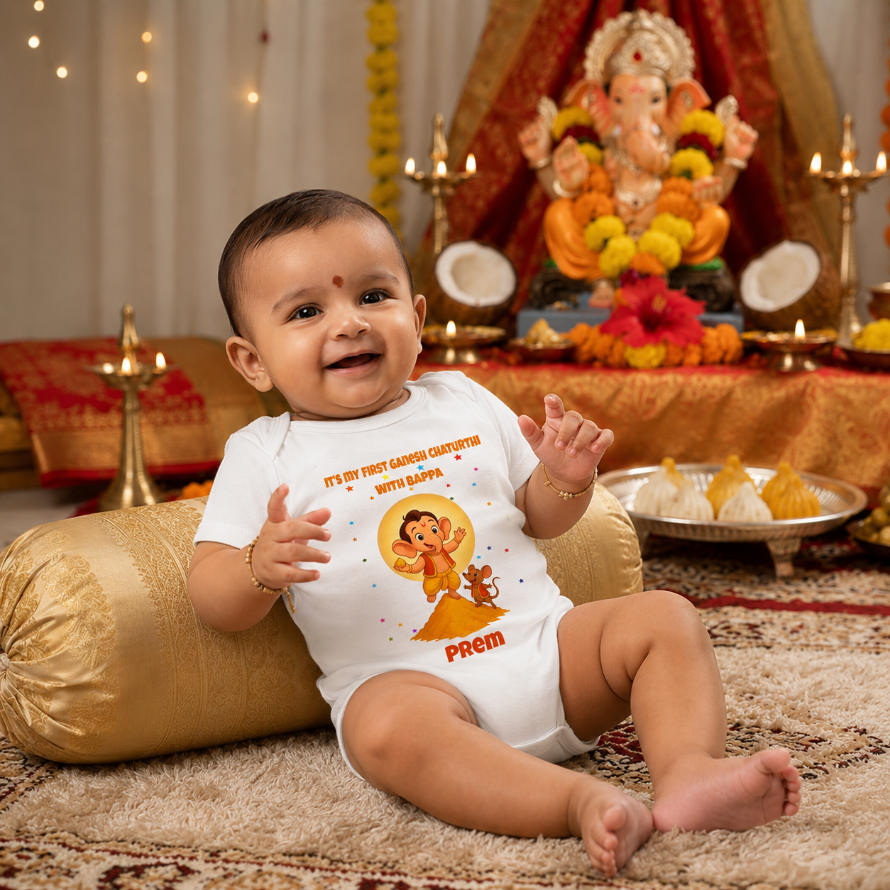 First Ganesh Chaturthi Personalized Baby Romper