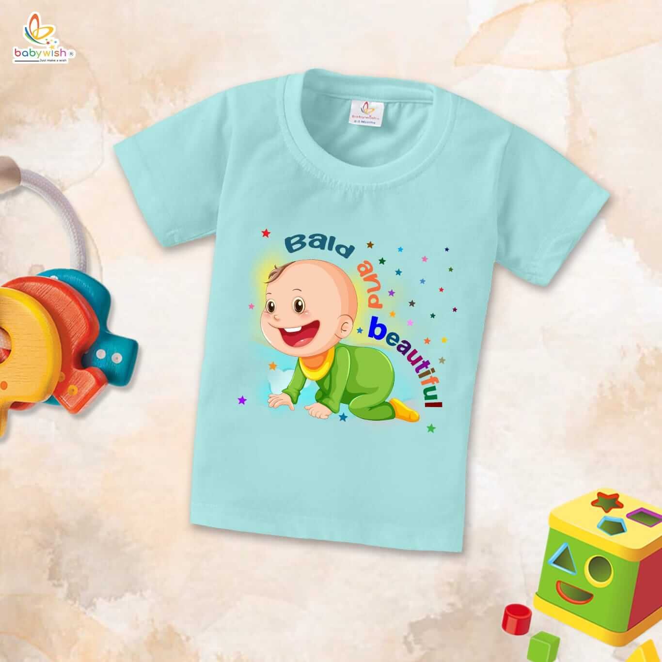 First Mundan ceremony T-shirt for Kids Clothes Unisex occasion mundan Topwear Outfit Half Sleeve for Boy n Girl | Bald And Beautiful |