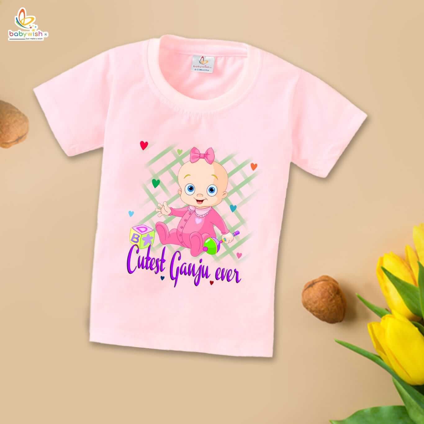 First Mundan Ceremony T-shirt for Kids, Unisex Topwear Outfit, Half Sleeve Baby Clothes, Soft Comfortable Boys and Girls Clothing, “Cutest Ganju Ever” Special Occasion Tee