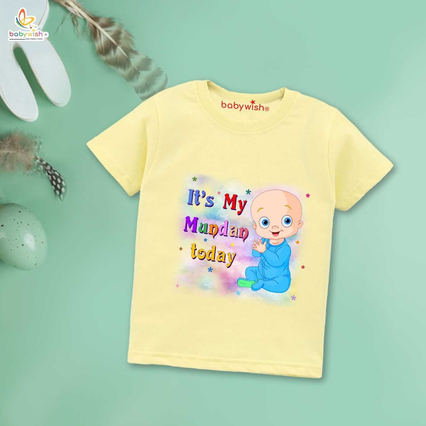 First Mundan Ceremony T-shirt for Kids, Unisex Topwear Outfit, Half Sleeve Baby Clothes, Soft Comfortable Boys and Girls Clothing, “It's My Mundan Today” Special Occasion Tee