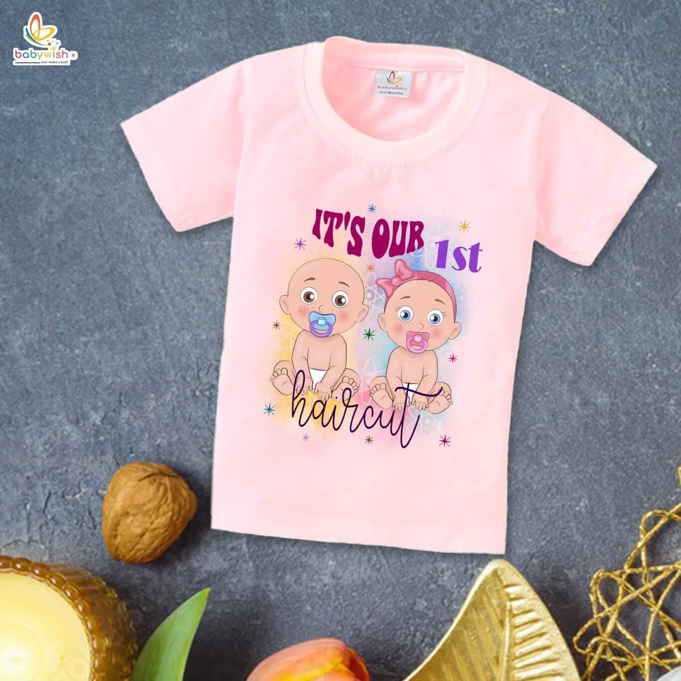 First Mundan Ceremony T-shirt for Kids, Unisex Topwear Outfit, Half Sleeve Baby Clothes, Soft Comfortable Boys and Girls Clothing, “My Hair is Gone Don't Care” Special Occasion Tee