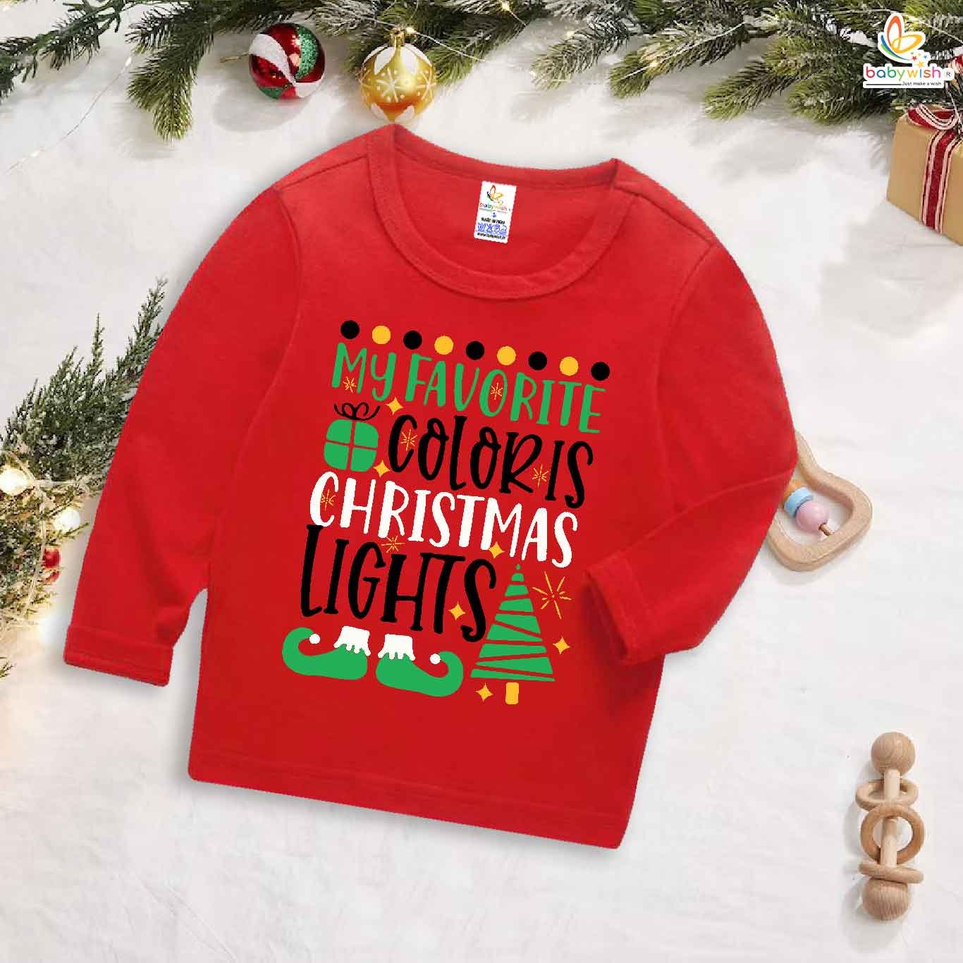 My First Christmas T-Shirt | My Favorite Color Is Christmas Light Full Sleeve Baby Tee | Festive Holiday Outfit for Boys & Girls – Babywish