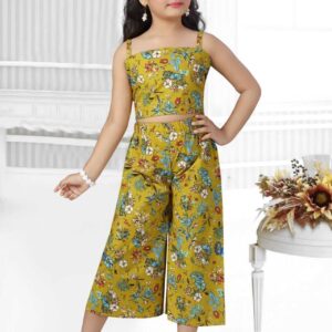 Babywish Girls Full Length Check Floral Two Piece Dress Set, Off Shoulder Sleeveless Water Lily Print Frock Top Bottom Outfit for Birthday Party Wedding Special Occasions Color Pink Age 1-12 Years Babywish